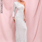 LOVE &amp; LEMONADE Sexy Silver Strapless Single Sleeve Bodycon Elastic Sequin Maxi Dress LM82393