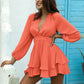 LOVE&amp;LEMONADE Sexy Sky Blue Waist Cut Out Deep V-Neck Lantern Long Sleeves Lotus Leaf Playsuit AA02455