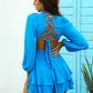 LOVE&amp;LEMONADE Sexy Sky Blue Waist Cut Out Deep V-Neck Lantern Long Sleeves Lotus Leaf Playsuit AA02455
