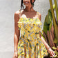 LOVE&amp;LEMONADE Sexy Sling Layered Ruffle A-Line Yellow Print Beach Mini Dress LM82340-A