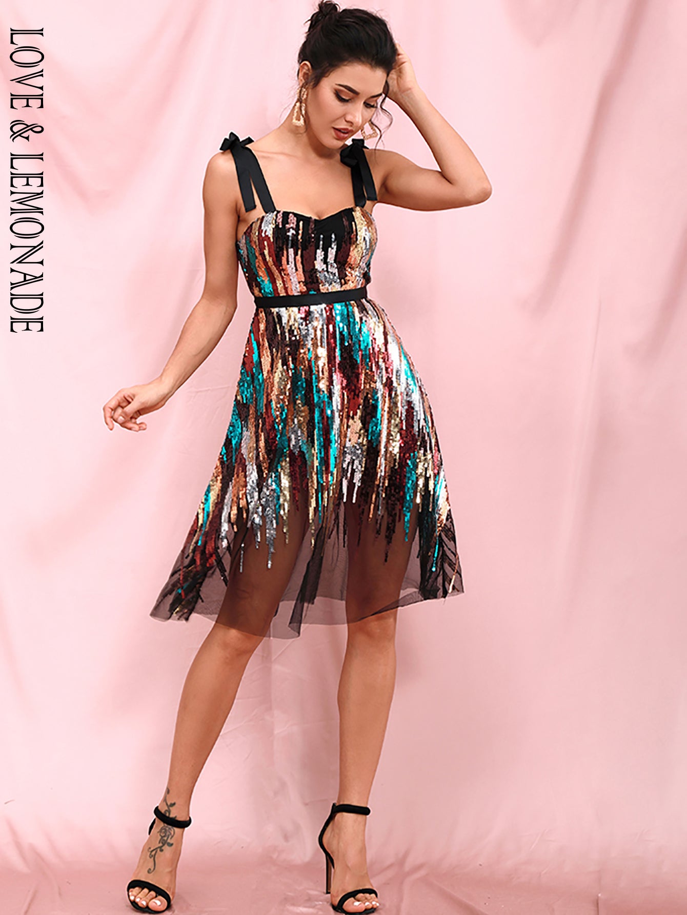 LOVE &amp; LEMONADE Sexy Tube Top Band Sequin Party Dress LM82299