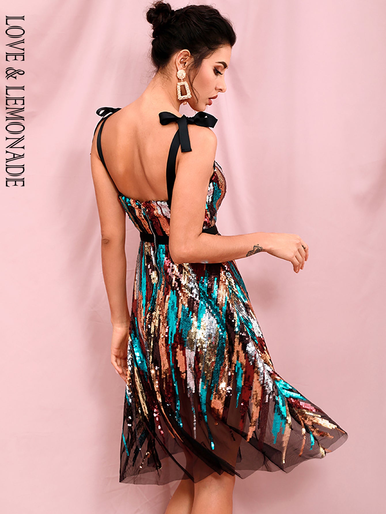 LOVE &amp; LEMONADE Sexy Tube Top Band Sequin Party Dress LM82299