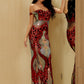 LOVE&amp;LEMONADE Sexy Tube Top Colorful Geometric Sequins Elastic Bodycon Off-Shoulder Short-Sleeved Maxi Dress LM81343