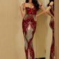 LOVE&amp;LEMONADE Sexy Tube Top Colorful Geometric Sequins Elastic Bodycon Off-Shoulder Short-Sleeved Maxi Dress LM81343