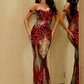 LOVE&amp;LEMONADE Sexy Tube Top Colorful Geometric Sequins Elastic Bodycon Off-Shoulder Short-Sleeved Maxi Dress LM81343
