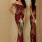 LOVE&amp;LEMONADE Sexy Tube Top Colorful Geometric Sequins Elastic Bodycon Off-Shoulder Short-Sleeved Maxi Dress LM81343