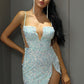 LOVE &amp; LEMONADE Sexy Tube Top Light Green Cut Out Stretch Sequin Bodycon Party Mini Dress LM82289