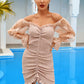LOVE&amp;LEMONADE Sexy Tube Top Nude Lace See-Through Bubble Long Sleeve Elastic Body Mini Dress LM82720-B