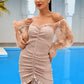 LOVE&amp;LEMONADE Sexy Tube Top Nude Lace See-Through Bubble Long Sleeve Elastic Body Mini Dress LM82720-B