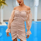 LOVE&amp;LEMONADE Sexy Tube Top Nude Lace See-Through Bubble Long Sleeve Elastic Body Mini Dress LM82720-B