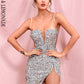 LOVE &amp; LEMONADE Sexy Tube Top Silver Cut Out Stretch Sequin Bodycon Party Mini Dress LM82289