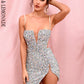 LOVE &amp; LEMONADE Sexy Tube Top Silver Cut Out Stretch Sequin Bodycon Party Mini Dress LM82289