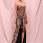 LOVE&amp;LEMONADE Sexy Tube Top Whit Split Dark Gold Sequins Streamer Fishtail Shape Party Maxi Dress LM82438