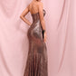 LOVE&amp;LEMONADE Sexy Tube Top Whit Split Dark Gold Sequins Streamer Fishtail Shape Party Maxi Dress LM82438