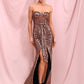 LOVE&amp;LEMONADE Sexy Tube Top Whit Split Dark Gold Sequins Streamer Fishtail Shape Party Maxi Dress LM82438