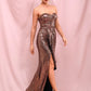 LOVE&amp;LEMONADE Sexy Tube Top Whit Split Dark Gold Sequins Streamer Fishtail Shape Party Maxi Dress LM82438