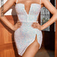 LOVE &amp; LEMONADE Sexy Tube Top White Cut Out Stretch Sequin Bodycon Party Mini Dress LM82289