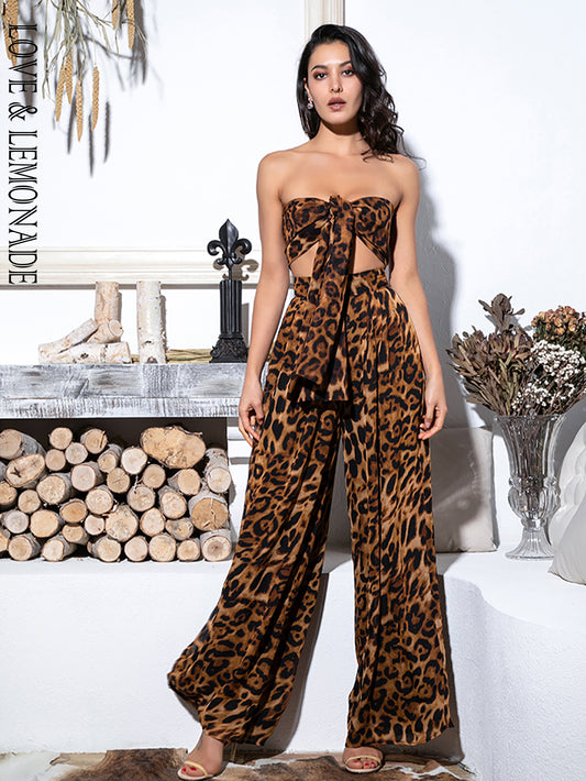 LOVE&amp;LEMONADE Sexy Two-Pieces Leopard Chiffon High Waist Sets LM6473-1