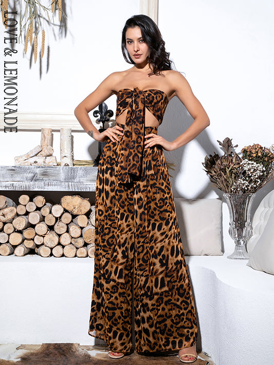 LOVE&amp;LEMONADE Sexy Two-Pieces Leopard Chiffon High Waist Sets LM6473-1