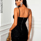 LOVE&amp;LEMONADE  Sexy V-Neck Black Stretch Sequin Skinny Sling Mini Dress WD02028 BLACK