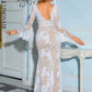 LOVE&amp;LEMONADE Sexy White Deep V Neck Hollow Flare Sleeves Slit A-Line Party Dress LM98153 WHITE