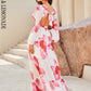 LOVE&amp;LEMONADE Sexy White Deep V Neck Printed Long Sleeve Tunic Cutout Beach Dress LM84339