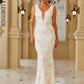 LOVE&amp;LEMONADE Sexy White Deep V Neck Wrap Bust Sleeveless Tunic Geometric Fishtail Party Maxi Dress LM84095