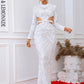 LOVE&amp;LEMONADE Sexy White Geometric Elements Long Sleeve Skinny Mermaid Party Dress LM83863