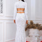 LOVE&amp;LEMONADE Sexy White Geometric Elements Long Sleeve Skinny Mermaid Party Dress LM83863