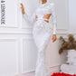 LOVE&amp;LEMONADE Sexy White Geometric Elements Long Sleeve Skinny Mermaid Party Dress LM83863