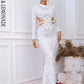 LOVE&amp;LEMONADE Sexy White Geometric Elements Long Sleeve Skinny Mermaid Party Dress LM83863
