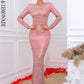LOVE&amp;LEMONADE Sexy White Square Collar Bodycon Long Sleeve Sequin Prom Maxi Dress LM81238-3B