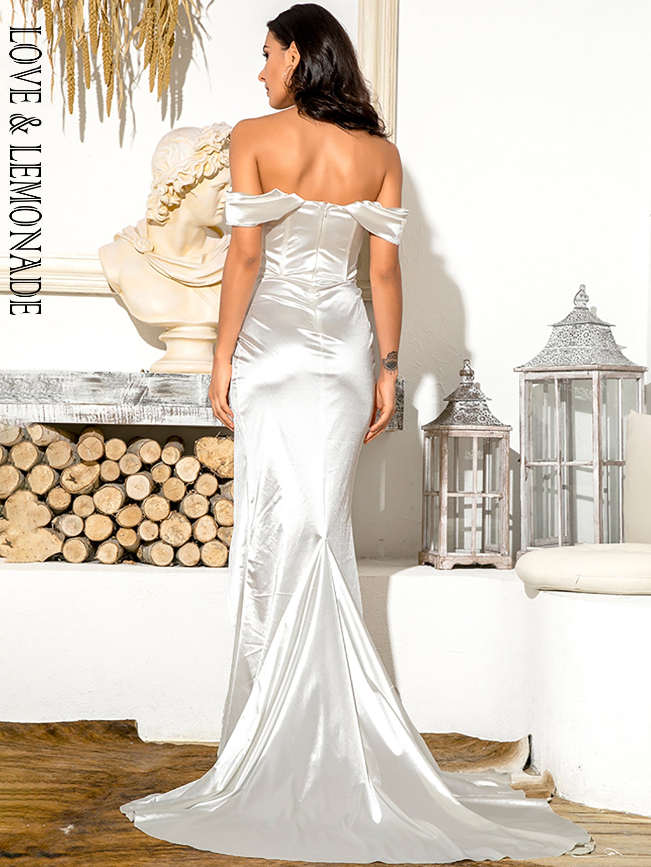 LOVE &amp; LEMONADE Sexy White  Tube Top With Split Trailing Maxi Dress LM82060