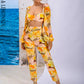 LOVE&amp;LEMONADE Sexy Yellow Cutout Square Neck Puff Sleeve Geometric Print Straight Two-Piece Set LM83676-YELLOW
