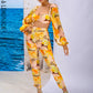 LOVE&amp;LEMONADE Sexy Yellow Cutout Square Neck Puff Sleeve Geometric Print Straight Two-Piece Set LM83676-YELLOW