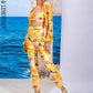 LOVE&amp;LEMONADE Sexy Yellow Cutout Square Neck Puff Sleeve Geometric Print Straight Two-Piece Set LM83676-YELLOW