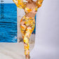 LOVE&amp;LEMONADE Sexy Yellow Cutout Square Neck Puff Sleeve Geometric Print Straight Two-Piece Set LM83676-YELLOW