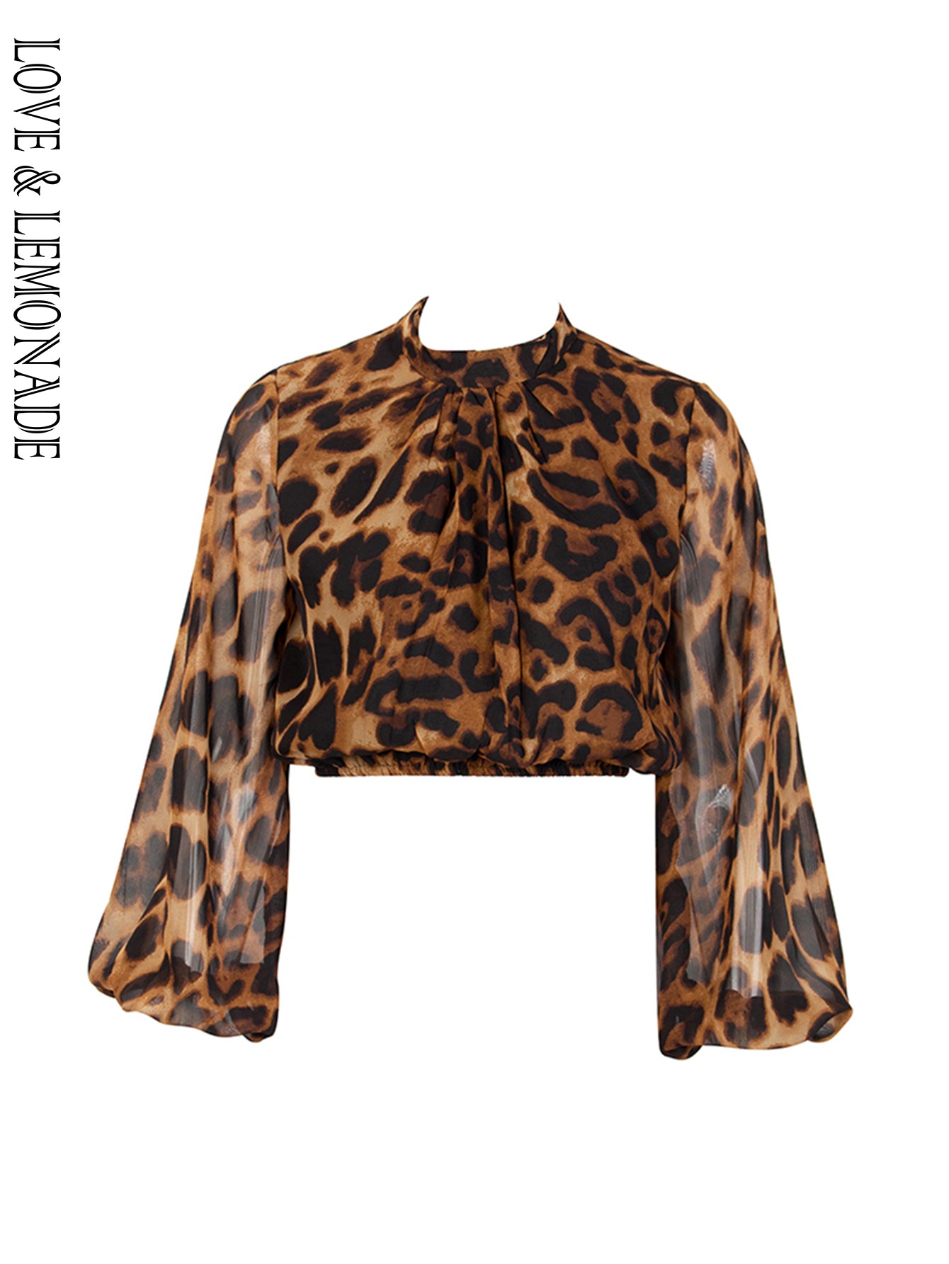 LOVE &amp; LEMONADE  Stand Lantern Sleeve  Leopard Chiffon Blouse  LM81500