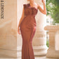 LOVE&amp;LEMONADE Tube Top Strapless Sexy Dark Brown Reflective Elastic Material Bodycon Party Maxi Dress LM82510